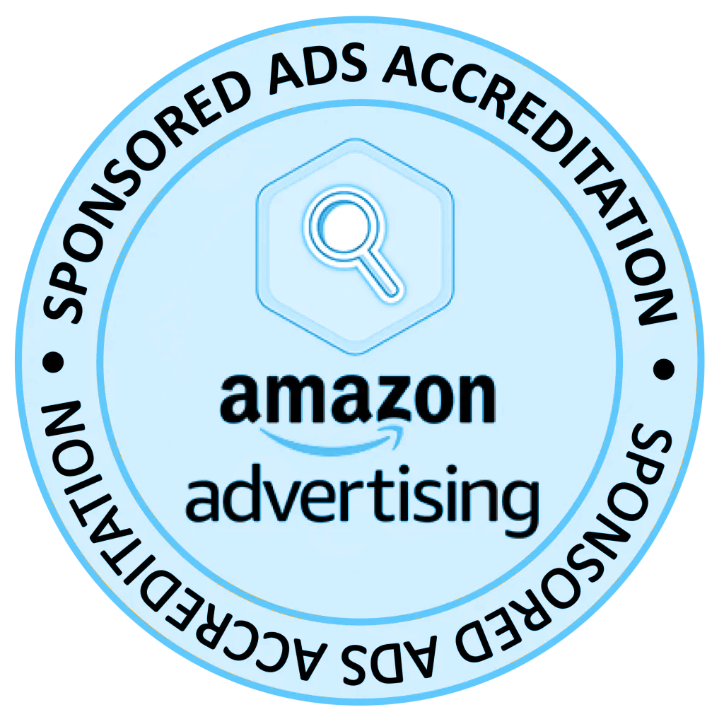 Amazon advertising visual with logo and branding.