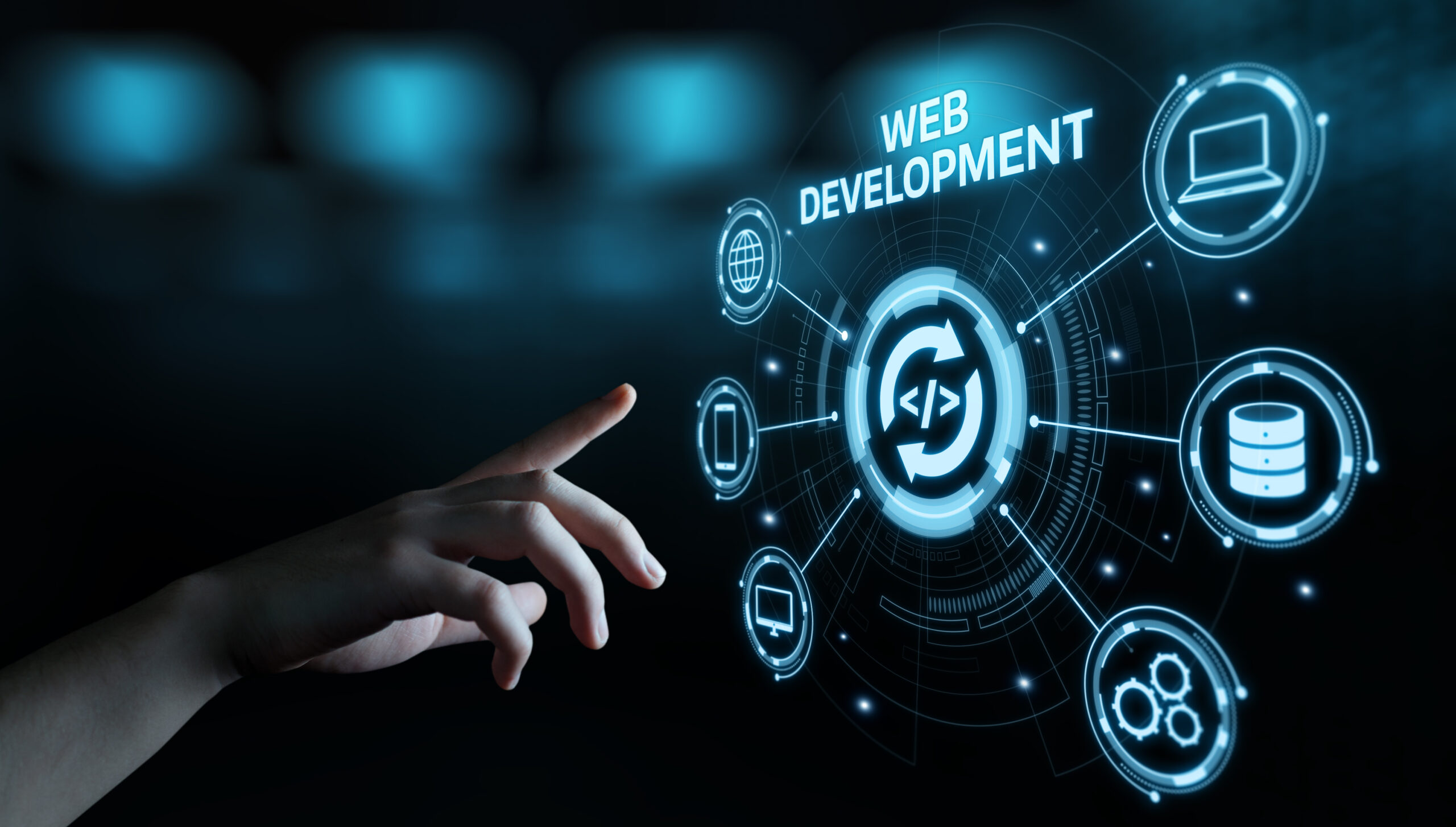 Web development process illustrated with coding and design.